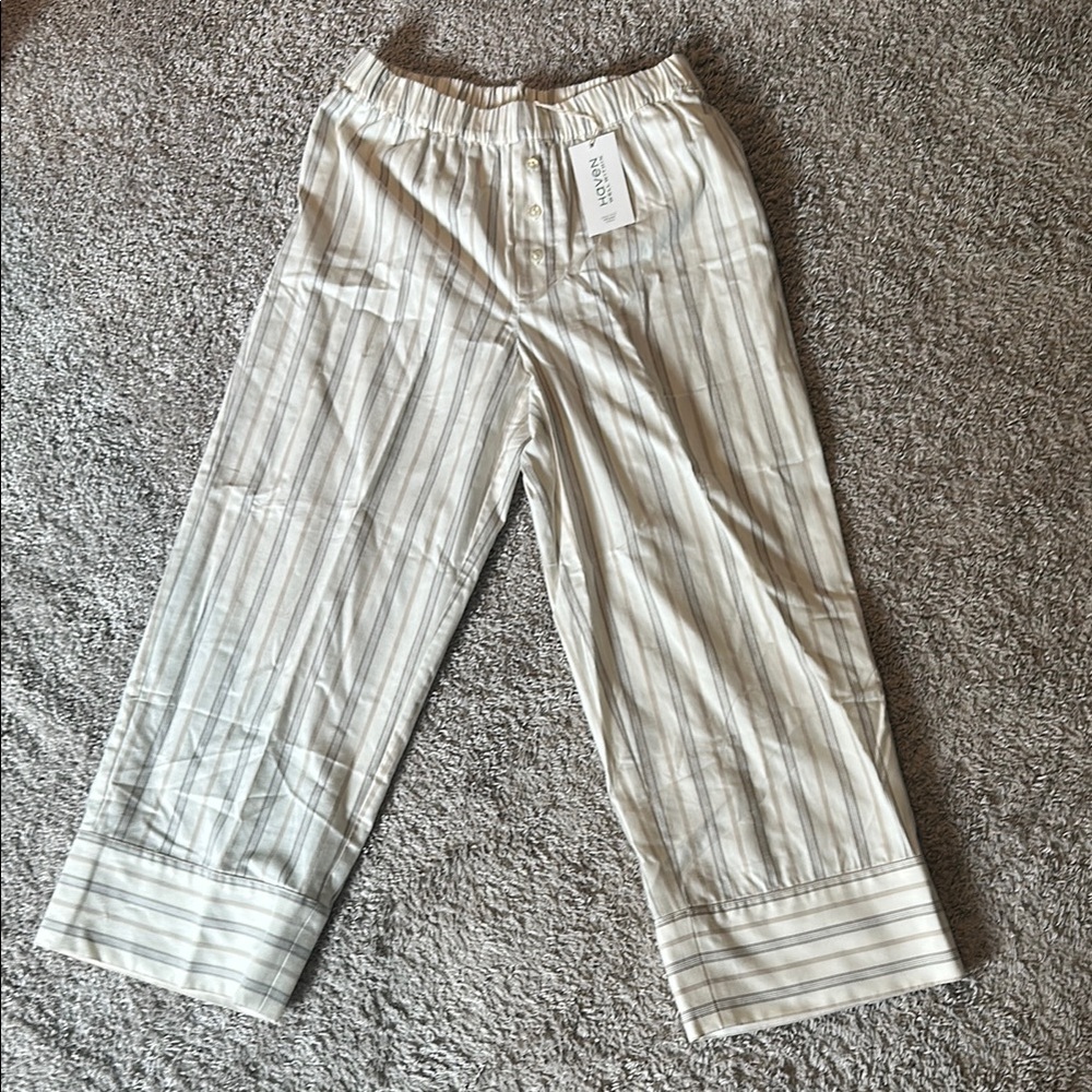 Striped Casual Pants in Cream and Gray